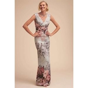 BHLDN Adrianna Papell Evening Gown 12 Floral Brocade Lilliana Mother Of Bride